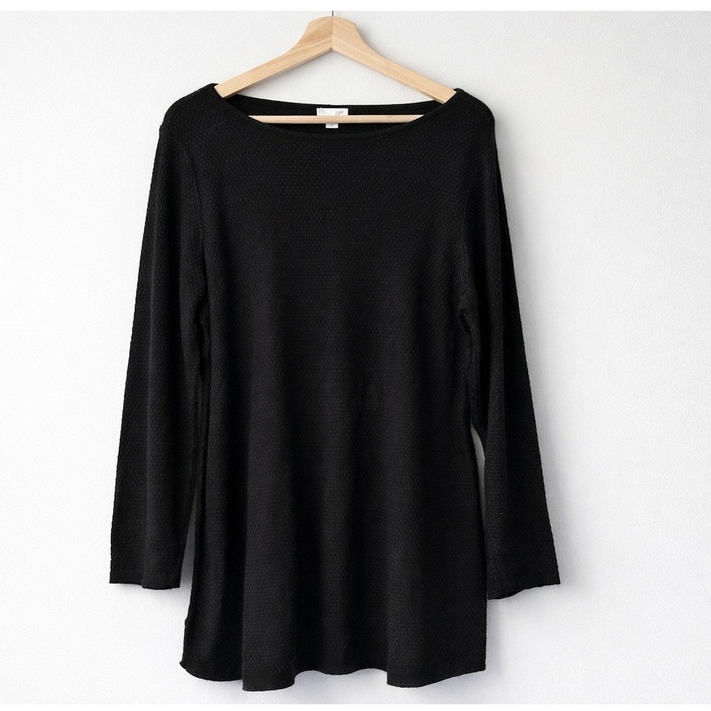 J.Jill Black Waffle‎ Knit Sweater Tunic Women's Size Small Cozy Minimalist